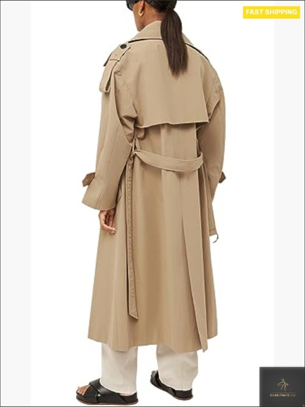Oversized Long Trench Coat Double Breasted Windproof Overcoat with Belt - Picture 3 of 7